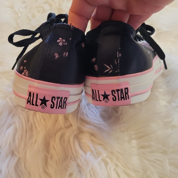 Converse All Stars Pink Floral & Black Satin Sneakers - Picture 5 of 7